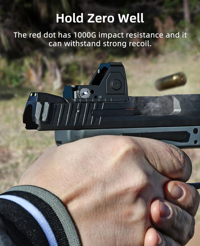 EZshoot Full Sized Red/Green Dot Motion Awake Optic for Pistols, 2MOA Dot, 12 Brightness Adjustment Red/Green Dot Scope, Suitable for RMR, Open Reflex Optics with Adapter Plate for MOS and Picatinny. - Image 5